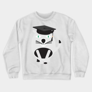 Black White Cat with Graduation Hat Crewneck Sweatshirt